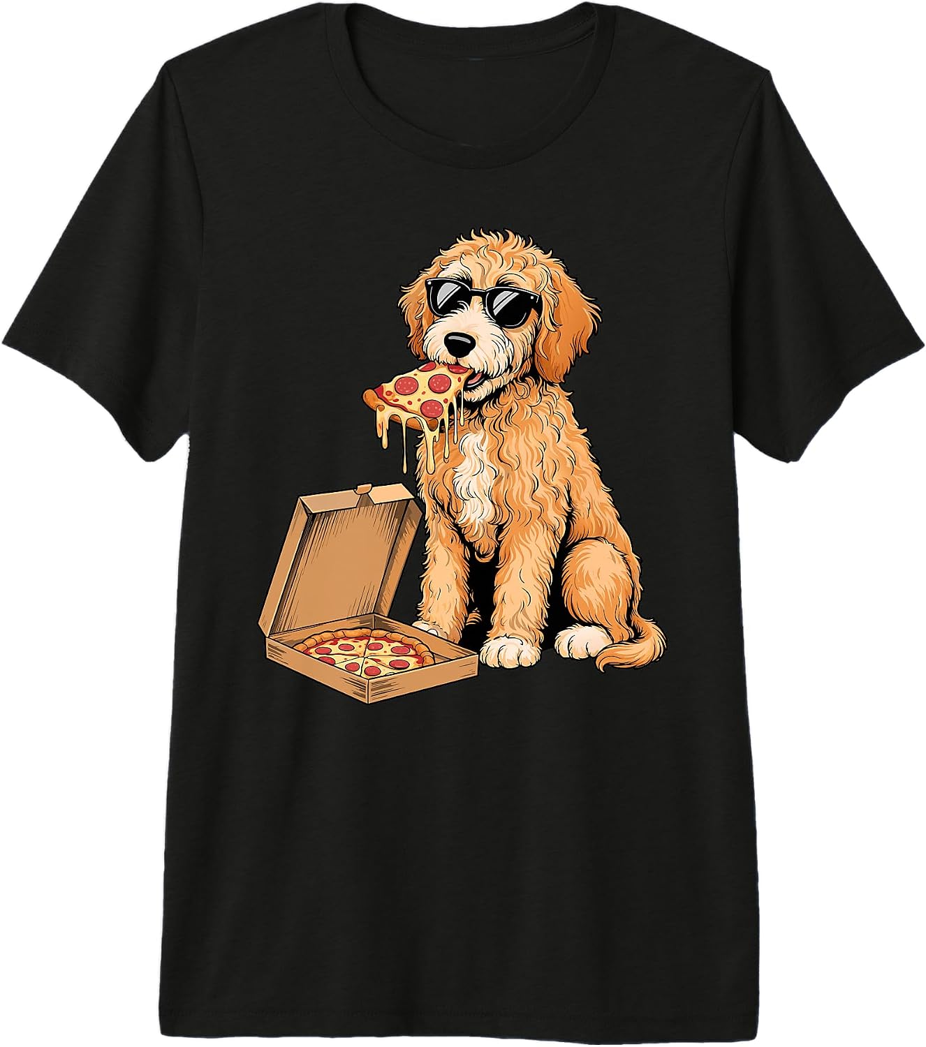 Goldendoodle Eating Pizza Slice