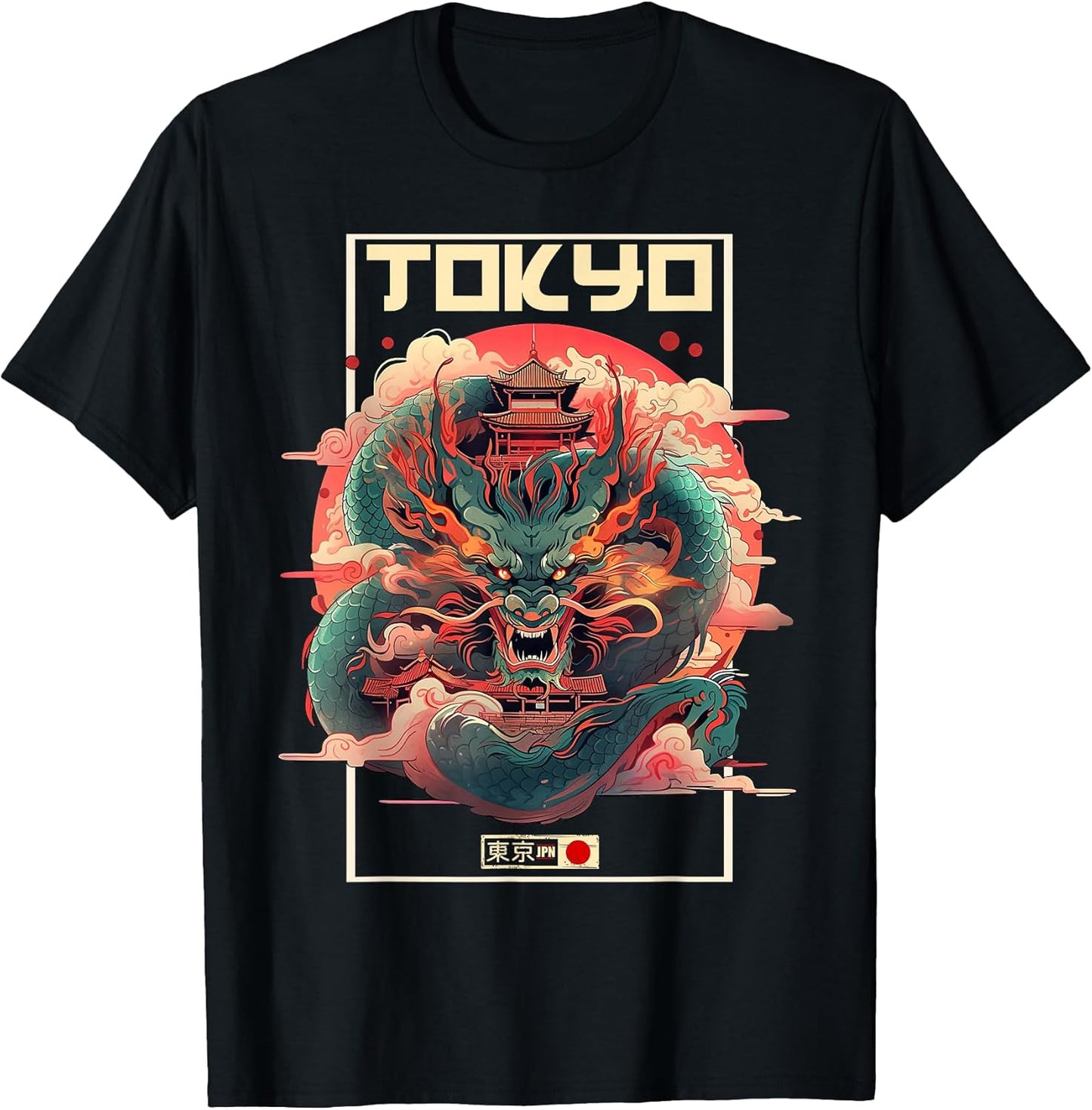 Tokyo Asian inspired 80s retro Japanese Dragon