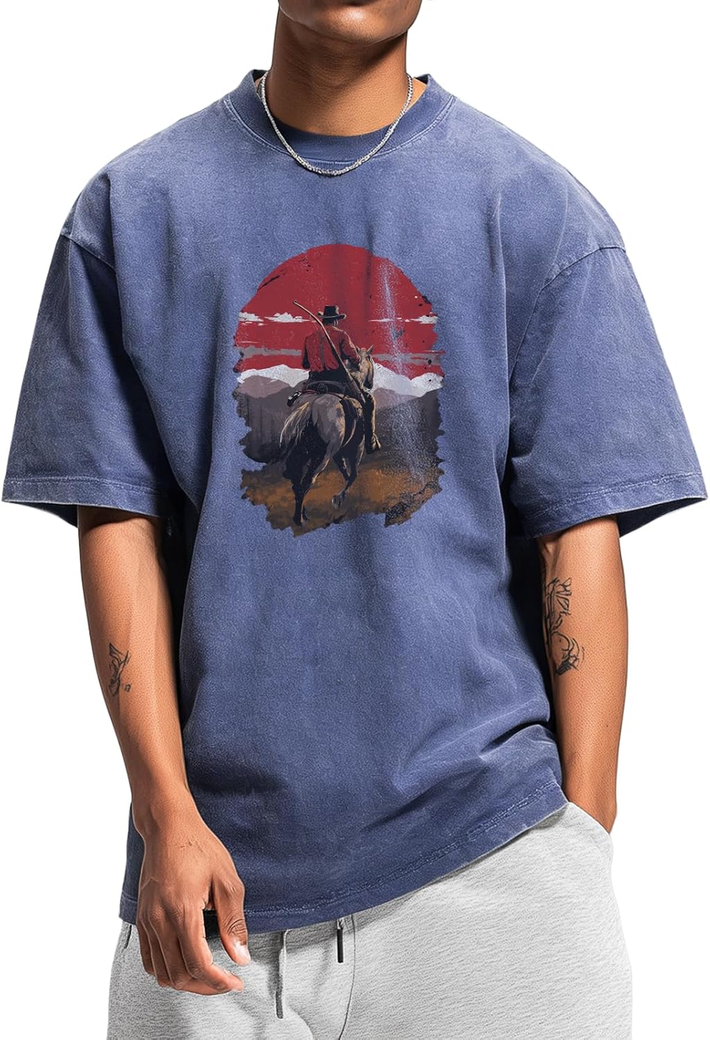 Mens Graphic T-Shirts Solid 100% Cotton Acid Washed Big and Tall Y2K 2026 Summer Breathable Quick Dry Streetwear