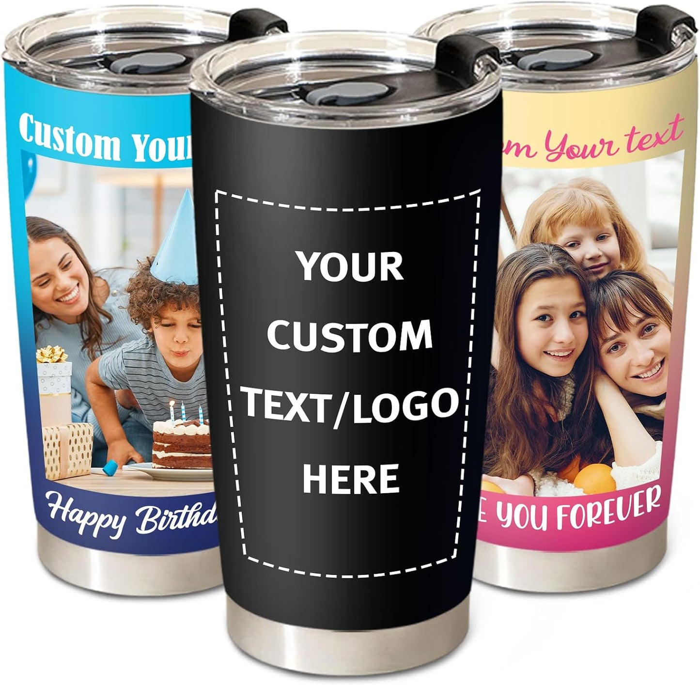 Personalized Tumbler with Pictures Text Logo Name, Custom Coffee Travel Mug, 20oz Tumbler Bulk, Employee Appreciation Gifts, Personalized Mothers Birthday Gifts for Women Men Friend Office Boss