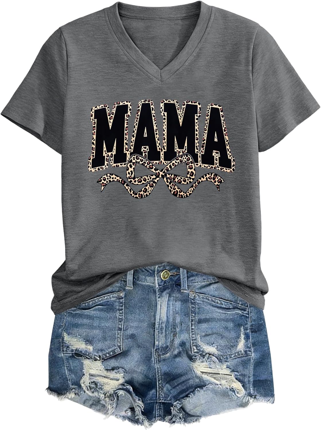 Mama Shirt for Women Mama Letter Print T-Shirt V Neck Graphic Tees Casual Short Sleeve Mom Life Tops 2026