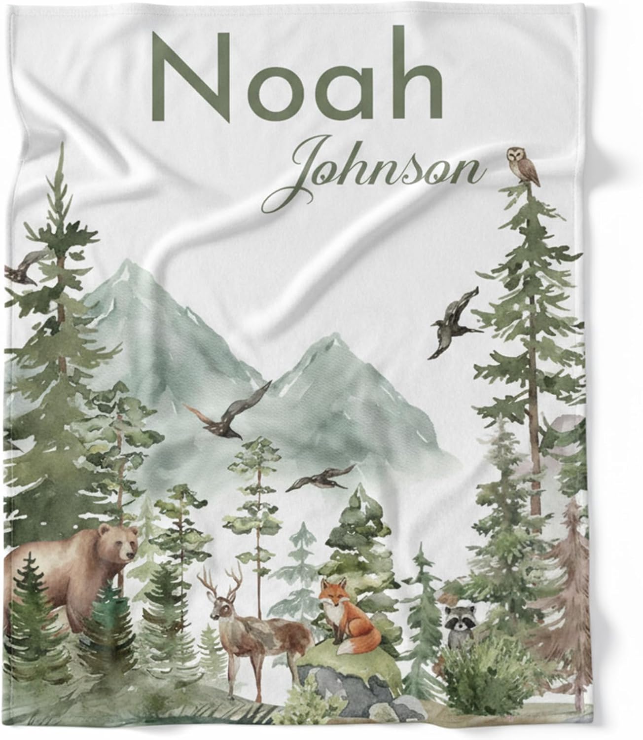 Personalized Woodland Baby Blanket with Name, Custom Name Blanket for Boy, Printed in USA, Super Soft Blankets for Newborn, Customized Gifts for Baby Shower Birthday Christmas