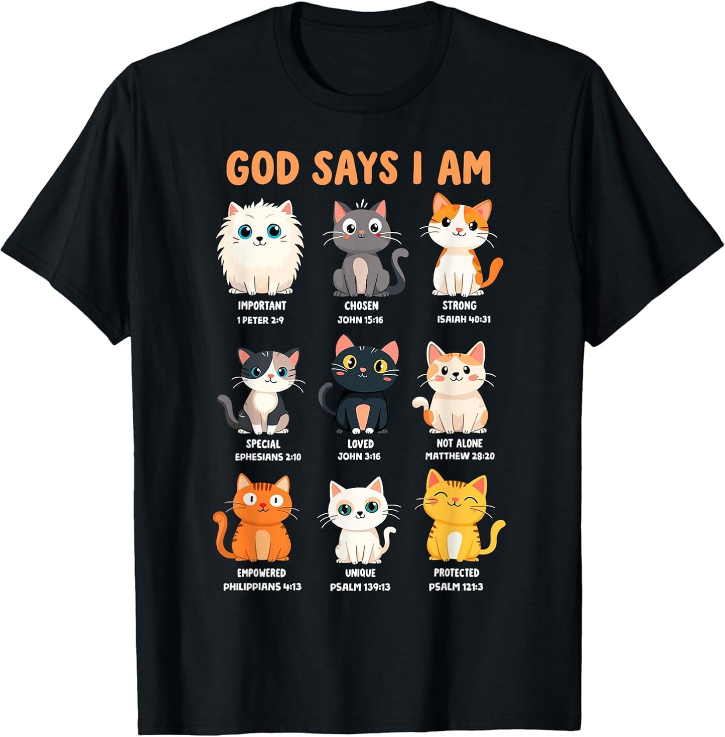 God Says I'm Christian Funny Cats Bible Verse Kitty Lover T-Shirt