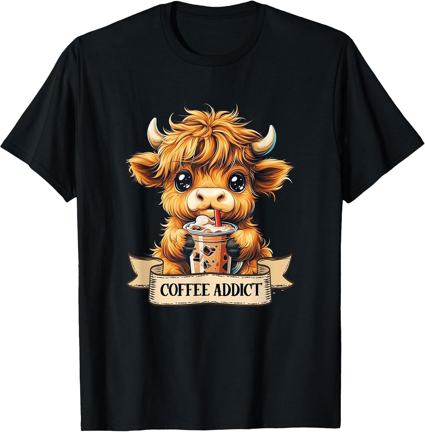 Cute Scottish Highland Cow Drink Coffee