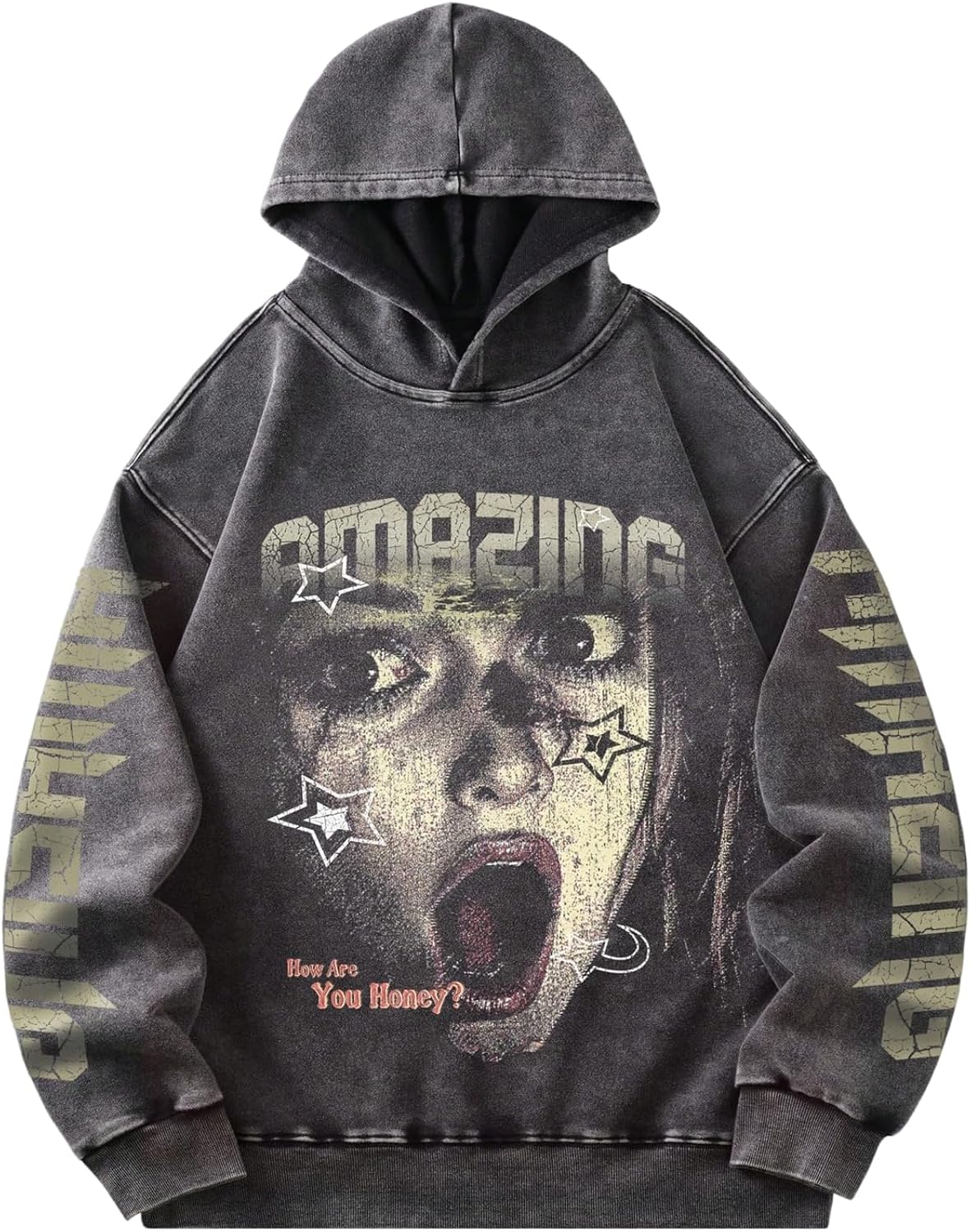 Men's Y2k Gothic Hoodie Retro Grunge Graphic Hooded Baggy Sweatshirts Streetwear Pullover