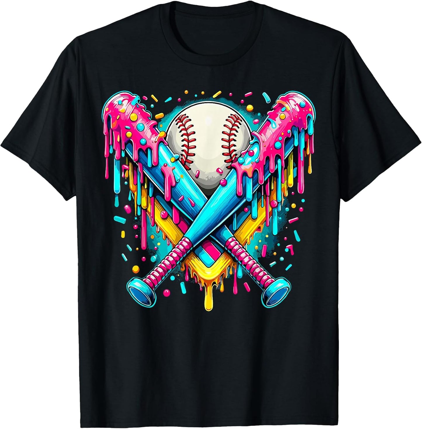 Baseball Player Ice Cream Funny Drip T-Shirt
