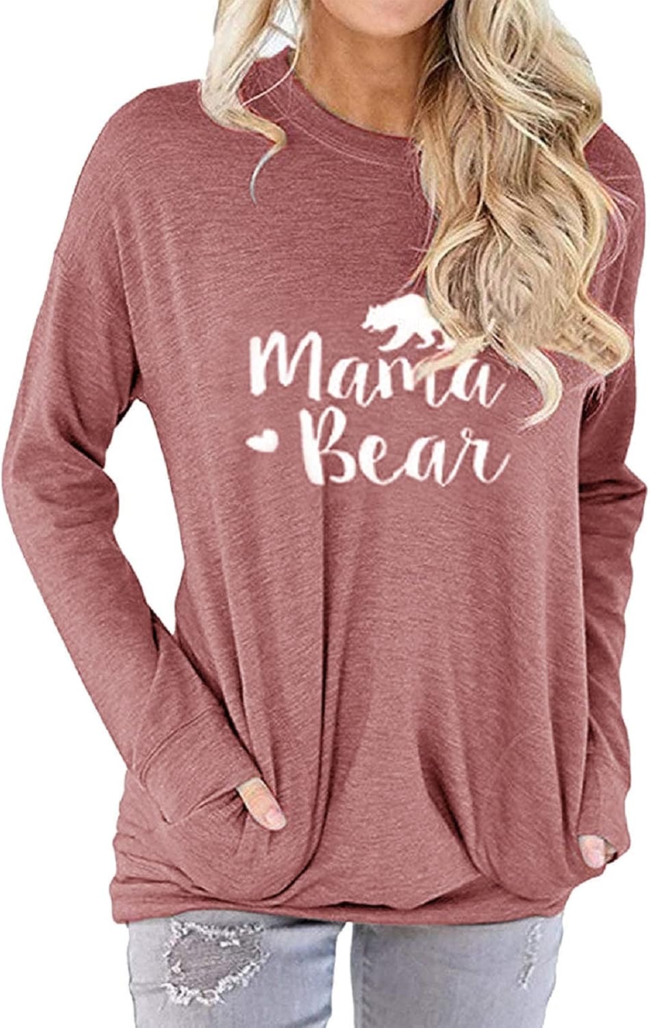 Womens Mama Bear Shirt Mom Shirt New Mom Gifts Graphic Tees with Pockets 2026