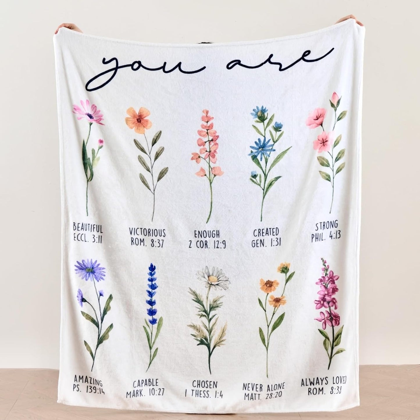 Beige Christian Blanket with God Says You are & Floral Design, Inspirational Religious Gifts for Women - Faith Based Throw Blanket for Mom, Friend, Birthday
