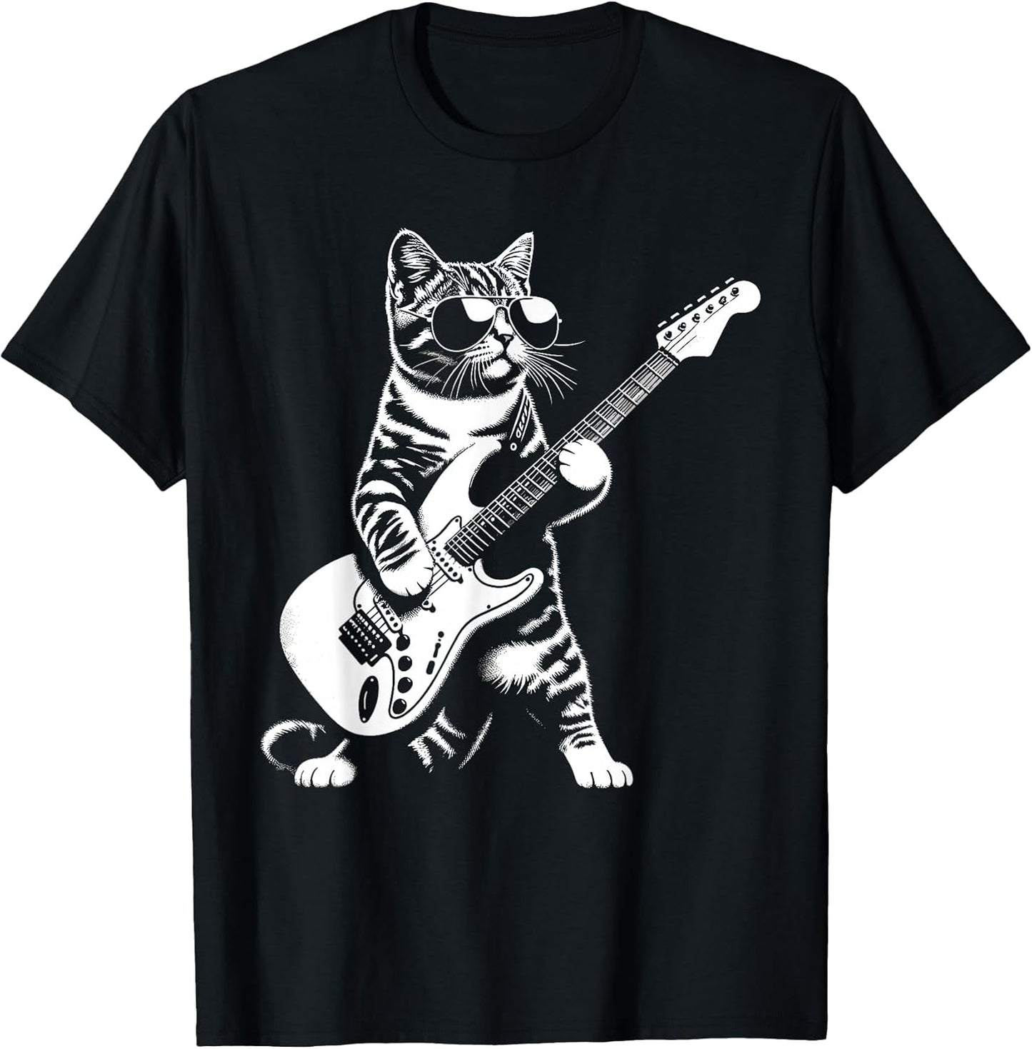 Guitar Cat Novelty Rock Music Band Concert Funny Cat T-Shirt