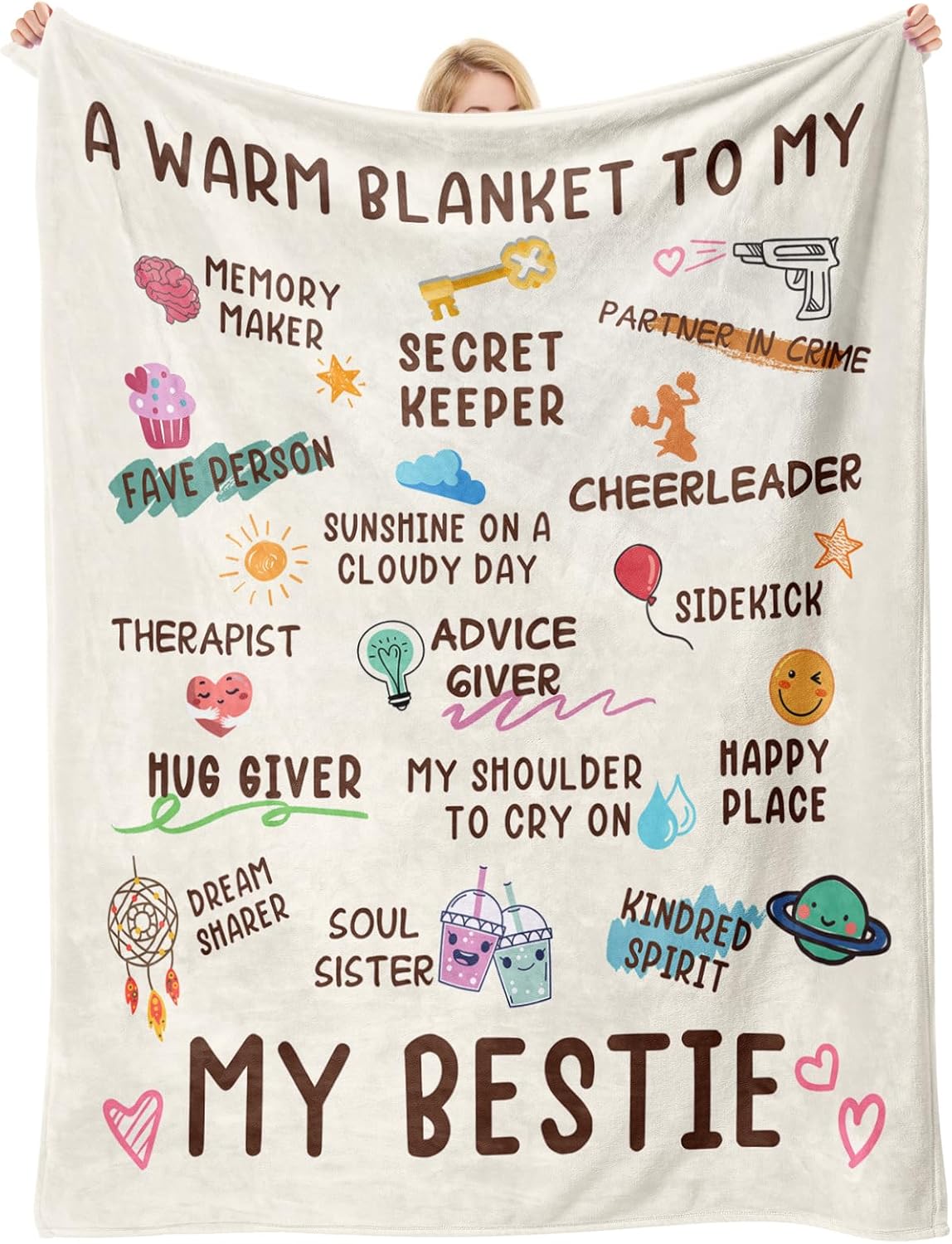 Nuowagify Best Friend Birthday Gifts for Women, Bestie Gift for Women, Friendship Gift for Woman, BFF - Galentines Day Gifts, for Friends, Best Friend Blanket 60"x 50"- White