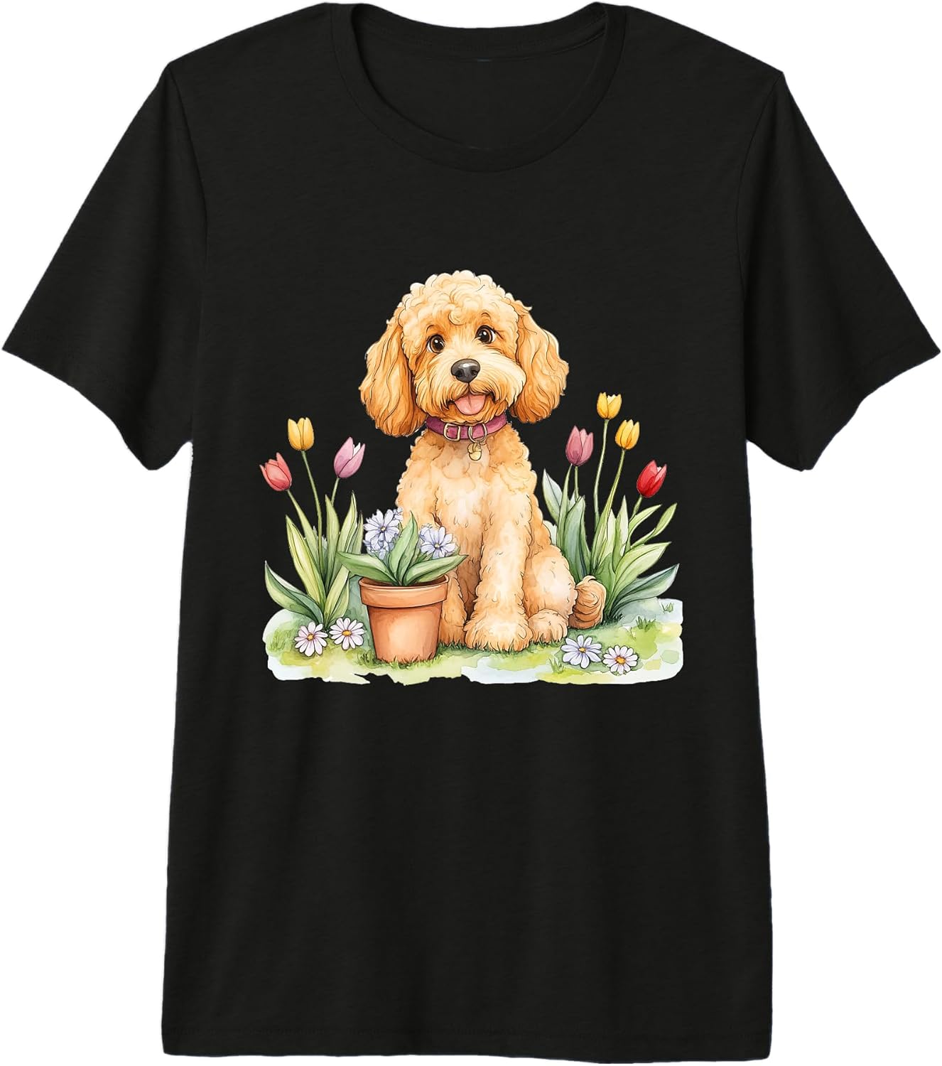 Golden Doodle Dog Tulip Flowers Summer Flowers