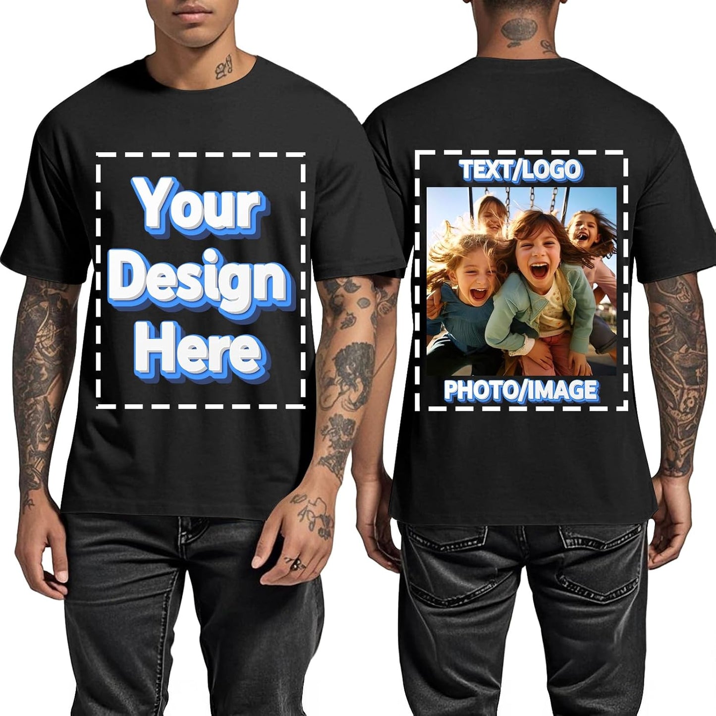 Custom T Shirts for Men Personalized Shirt with Front & Back Print Design Your Own Tee Customized Photo Text Logo Gifts