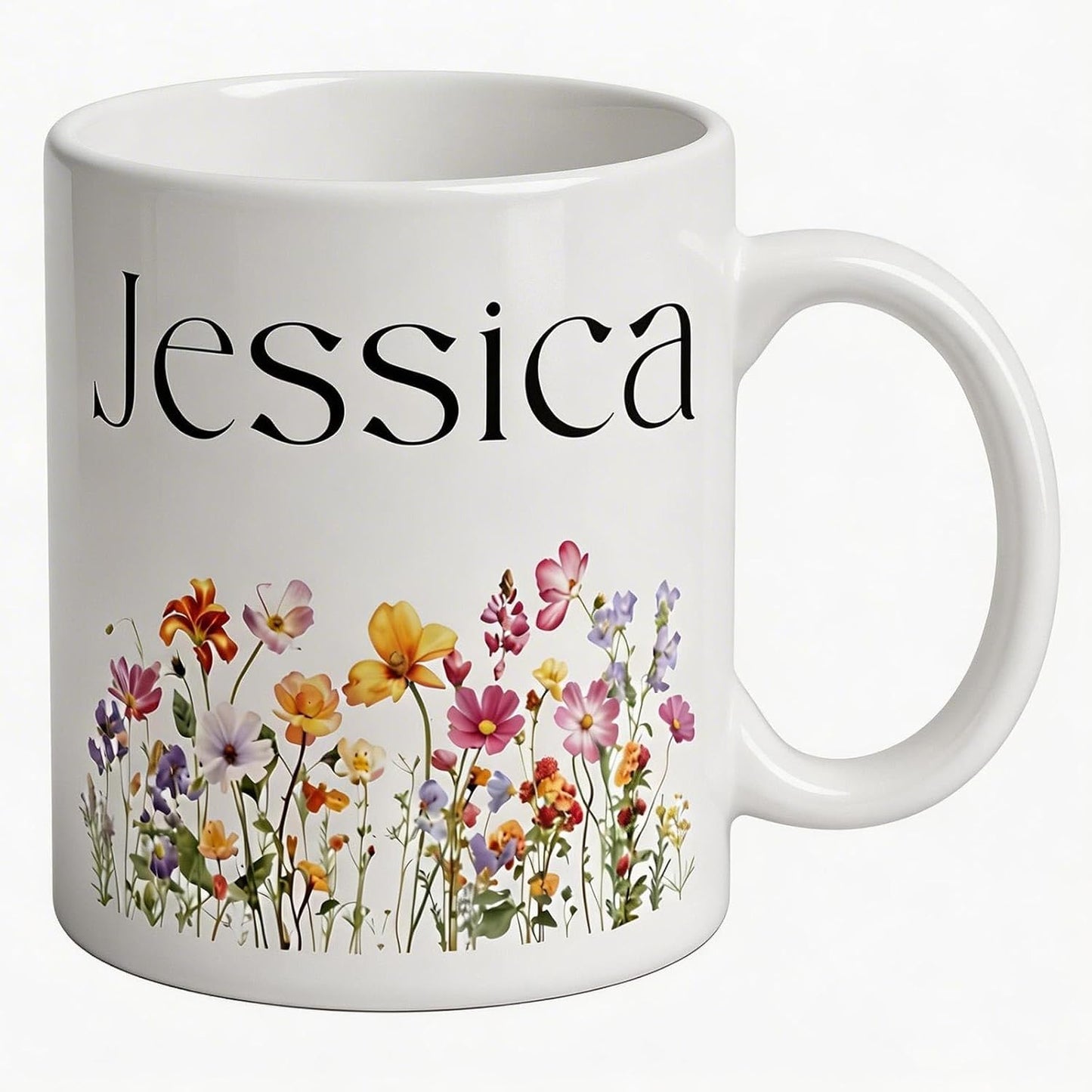Custom Coffee Mug with Flower - Personalized Photo Text and Logo Ceramic Mug - Customized 11 Oz Tea Cup for Women - Unique for Mom Wife Grandma Daughter Sister Coworker Best Friend Birthday Gift