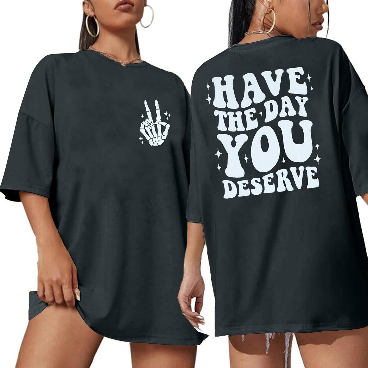 Oversized Tshirts for Women: Deserve Day Shirt Funny Skeleton Shirts Casual Oversized Graphic Tees Tops