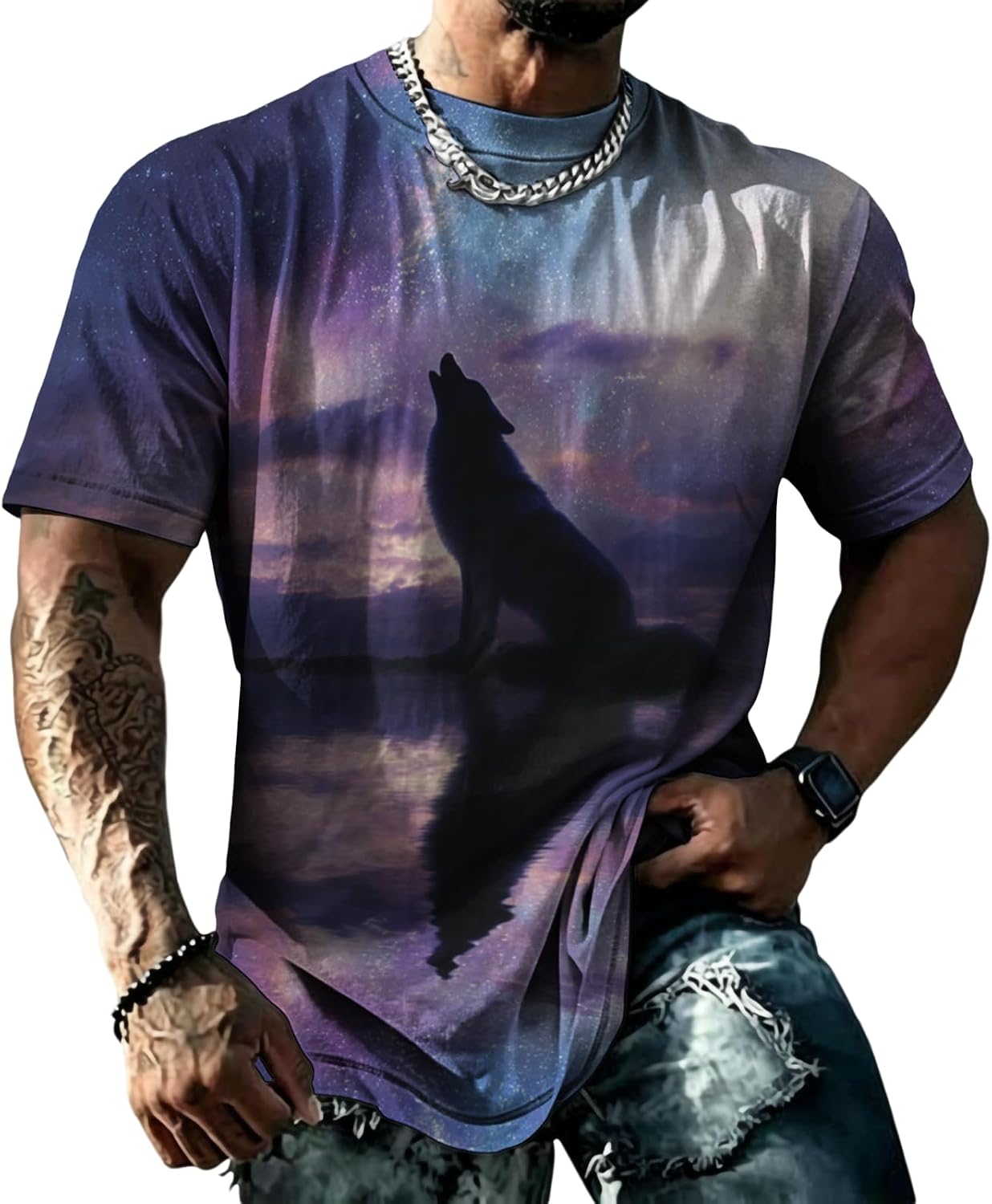 Mens T Shirts Retro Art Print Crew Neck Short Sleeve Shirts Casual Loose Fit Graphic Tee Lightweight Comfy Top