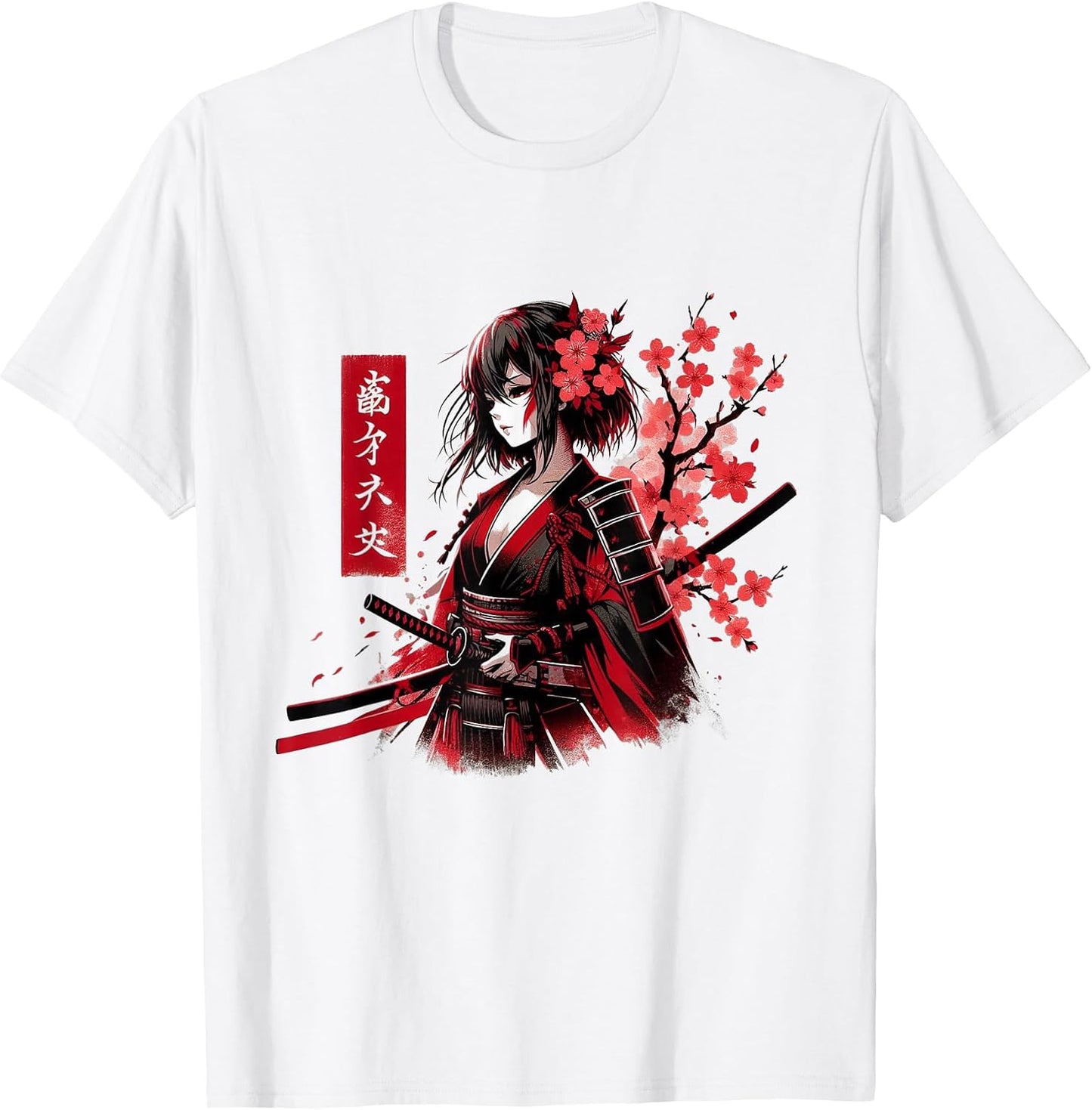 Samurai Girl Japanese Aesthetic Sakura Cherry Blossom Art T-Shirt