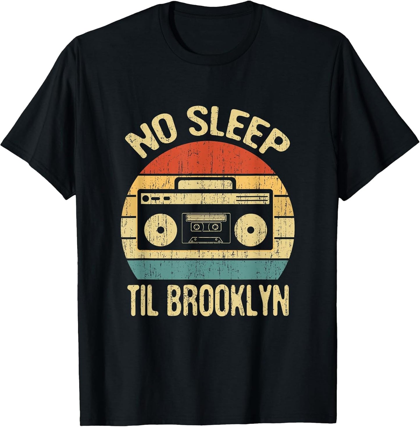 No Sleep Til Brooklyn Retro Old School Stereo Ghetto Blaster T-Shirt