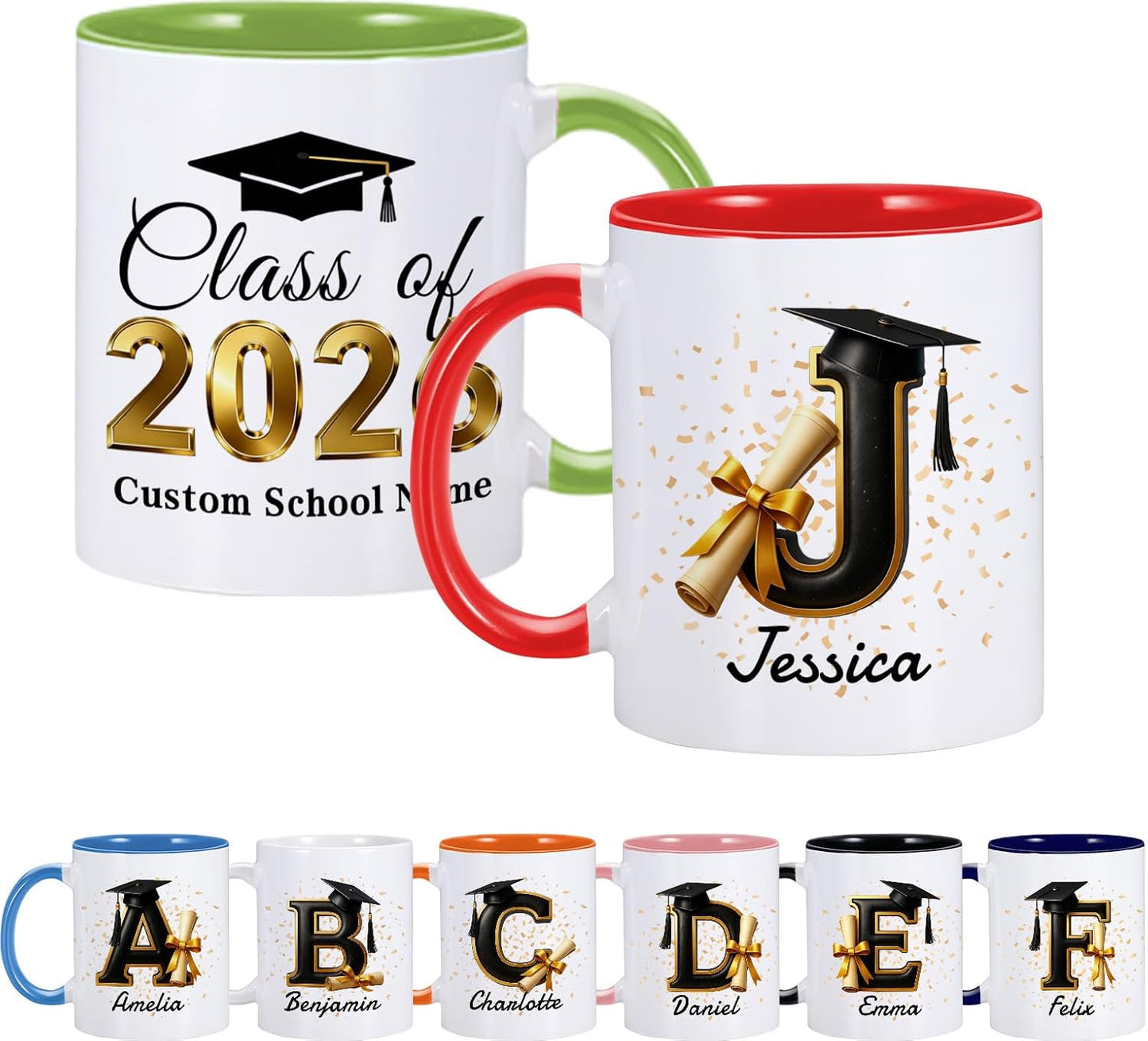 Custom Name Graduation Mug Class of 2026, Personalized School Coffee Cup, Graduate Keepsake Gifts for Son Daughter Friend, High School College University Ceremony Coffee Mug Keepsake 2026 (Color 3)