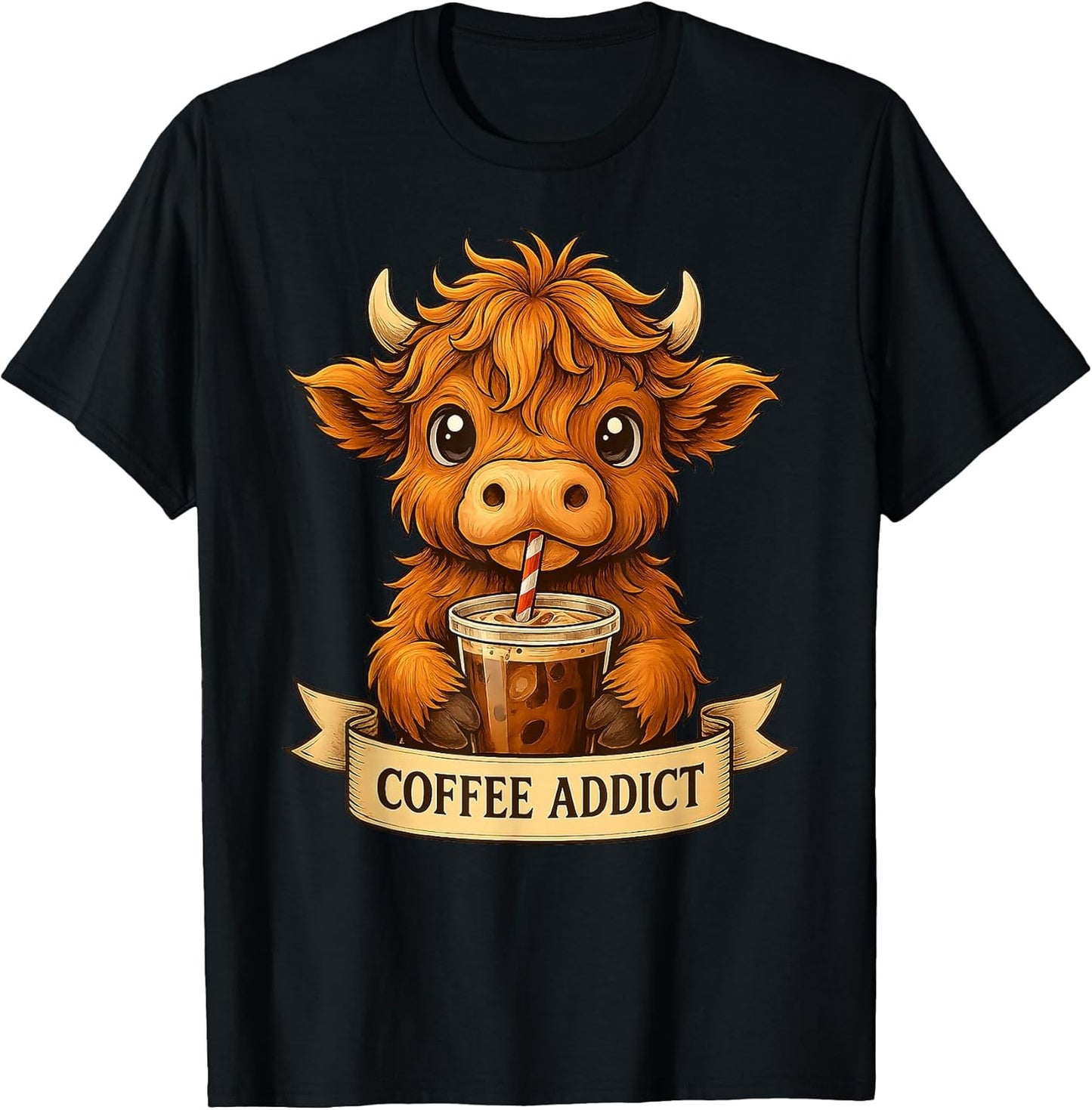 Highland Cow Coffee Addict Apparel Graphic Tees