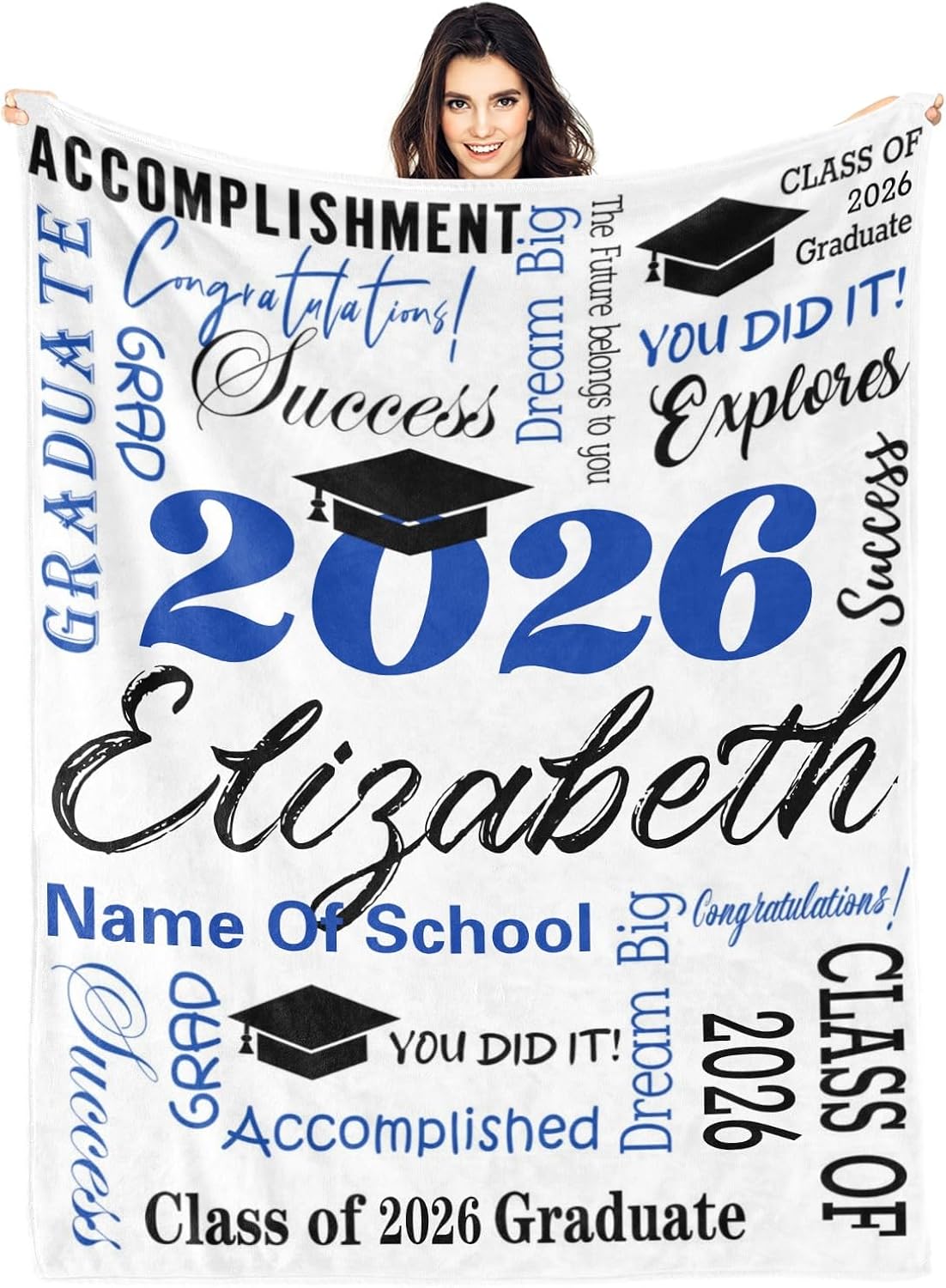 Personalized Graduation Gifts Blanket with Name - Custom Class of 2026 Graduation Gifts for Throw Blankets - Customized Blanket for High School College Graduation Party Gifts