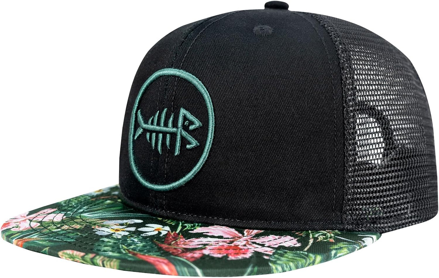 Flat Brim Trucker Cap Adjustable Snapback Hat Mesh Back for Men Women
