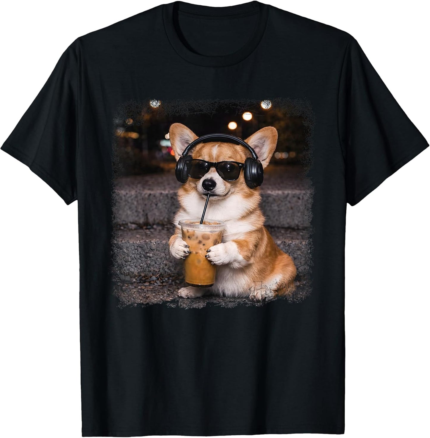 Funny Corgi Drinking Iced Coffee Dog