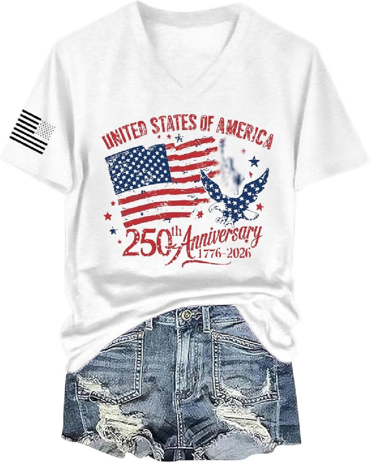 4th of July Shirt for Women:American Flag T-Shirt Stars and Stripes Graphic Tee Red White and Blue Summer Patriotic Tops