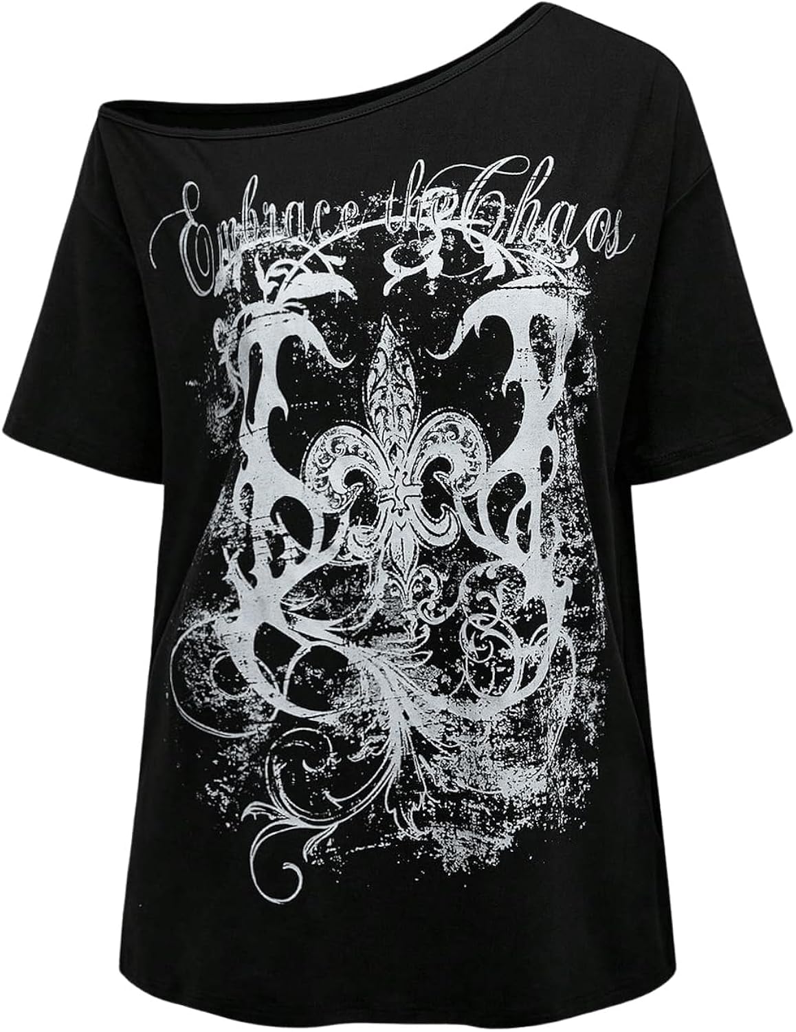Women's Off The Shoulder Tops Graphic Tees Y2k Vintage Gothic Oversized T Shirts Streetwear