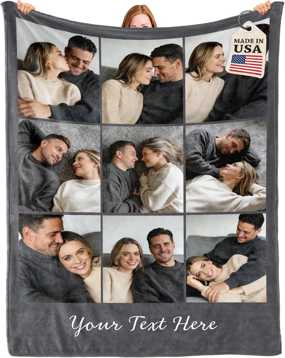 Bemaystar Custom Blanket with Picture Text, Personalized Blanket, Photo Blanket, Made in USA, Fast Next Day Shipping, Picture Blanket Gift for Mom Dad, Mother's Day Father's Day Birthday Christmas-9P