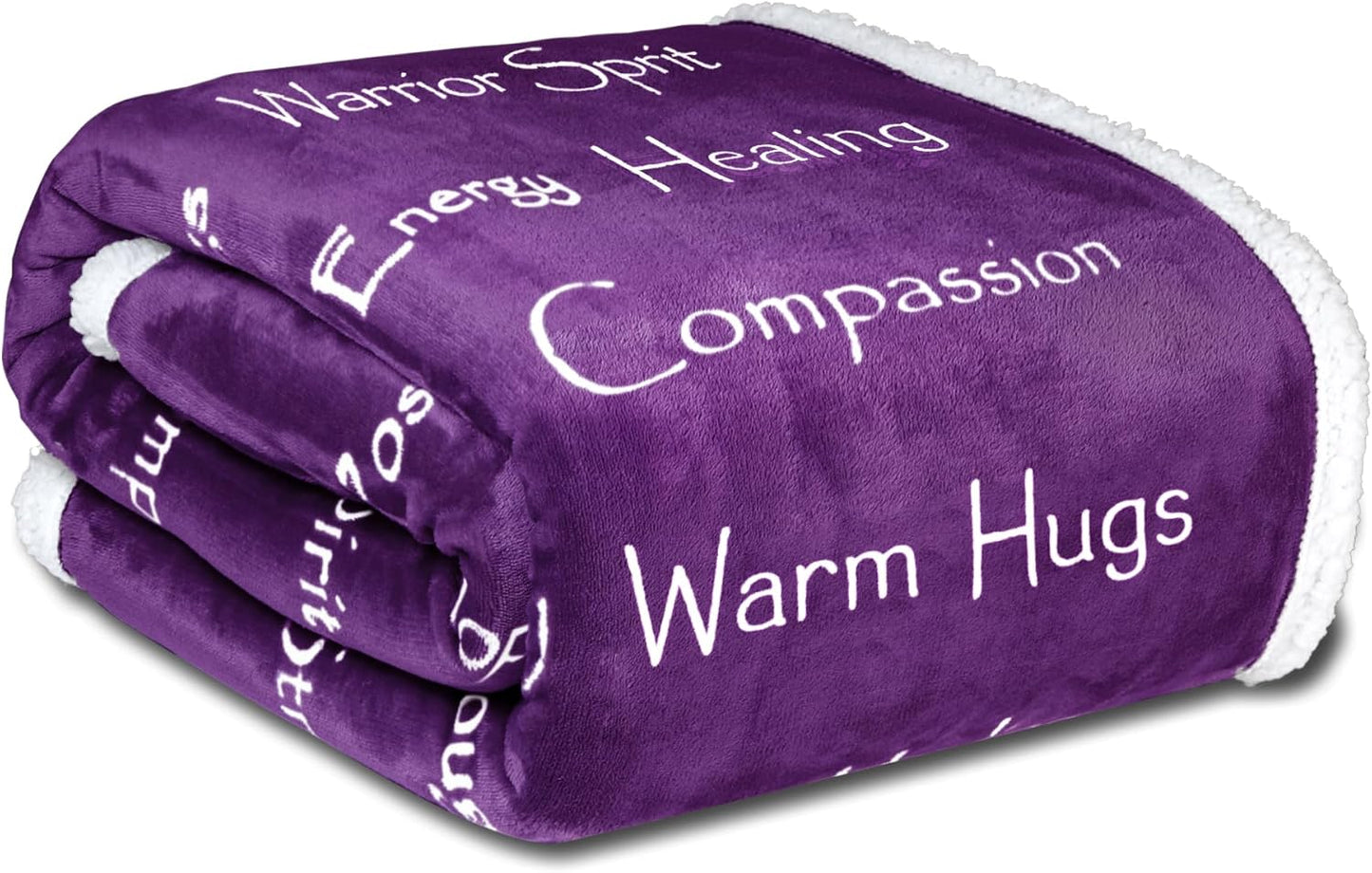 Compassion Blanket (Brand)- Strength Courage Super Soft Warm Hugs, Get Well Gift Blanket Plush Healing Thoughts Positive Energy Love & Hope (Purple, 50 x 65 Sherpa)