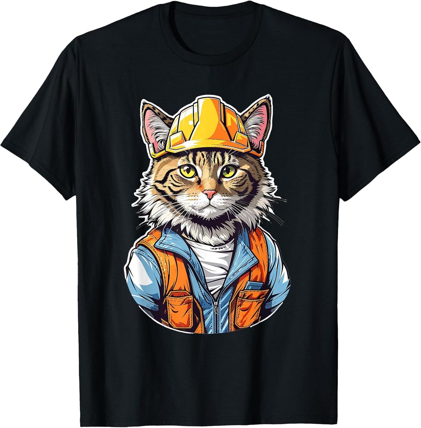 Cute Construction Worker Cat With A Hard Hat Graphic T-Shirt for Men Women Kids