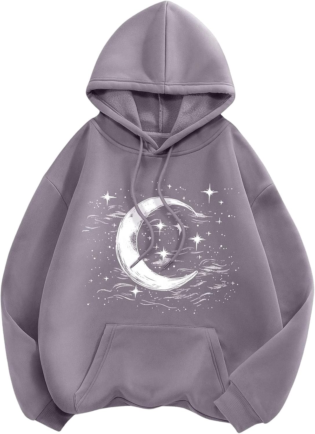 Women's Drop Shoulder Moon Star Print Graphic Drawstring Hoodie Sweatshirt Pullover