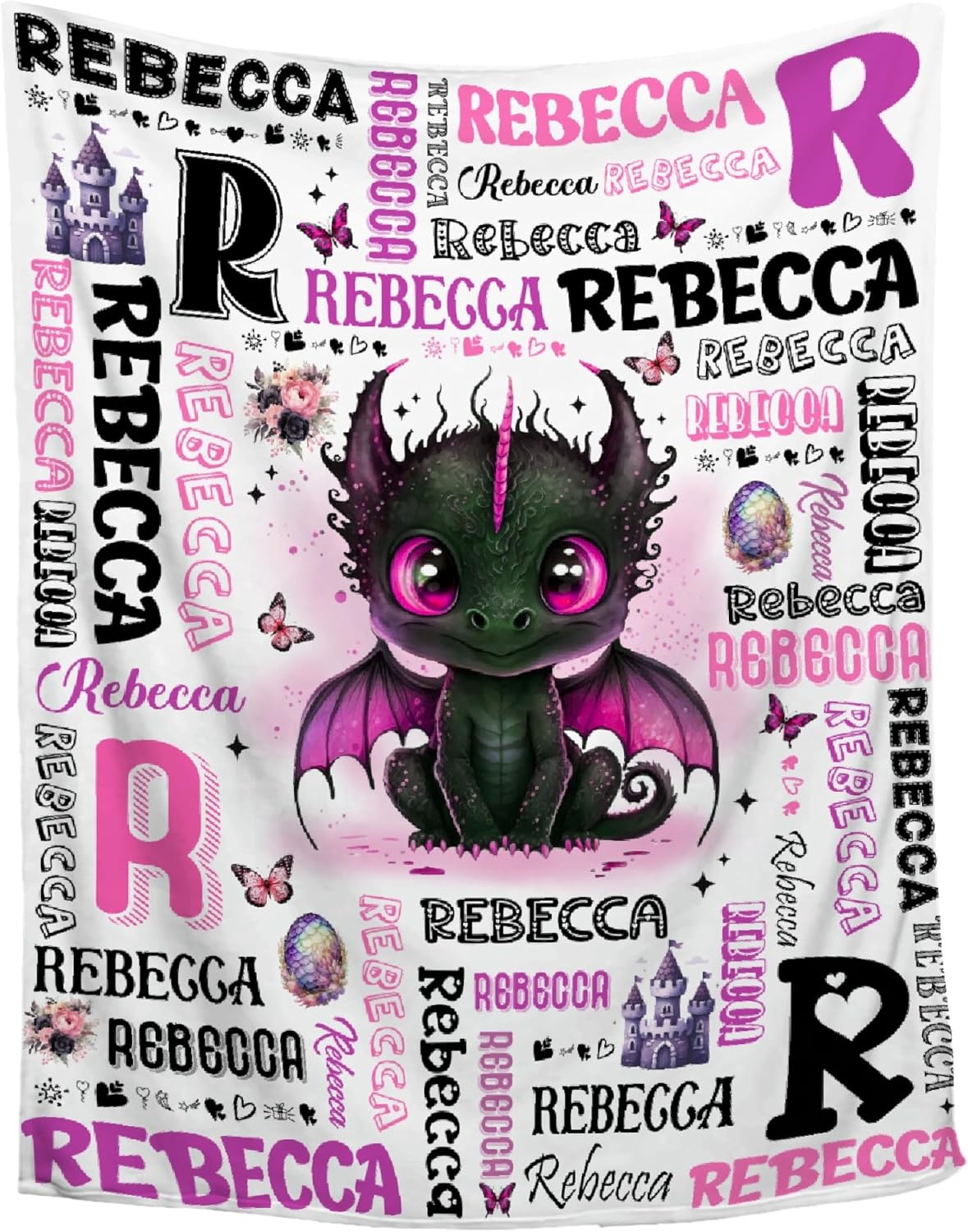 Personalized Dragon Custom Blanket with Name - Soft Flannel Throw for Boys & Girls Toddlers to Newborns - Nursery Stroller Crib Decor - Baby Gift for Birthday