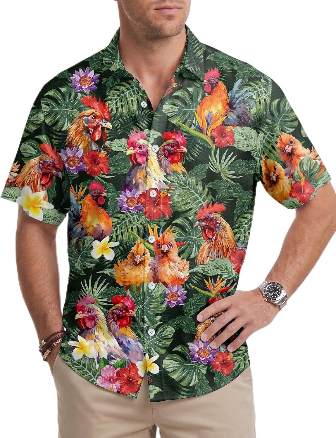 Tropical Summer Shirt Men's Short Sleeve Button Down, Breathable Outdoor Shirt, Birthday Gifts