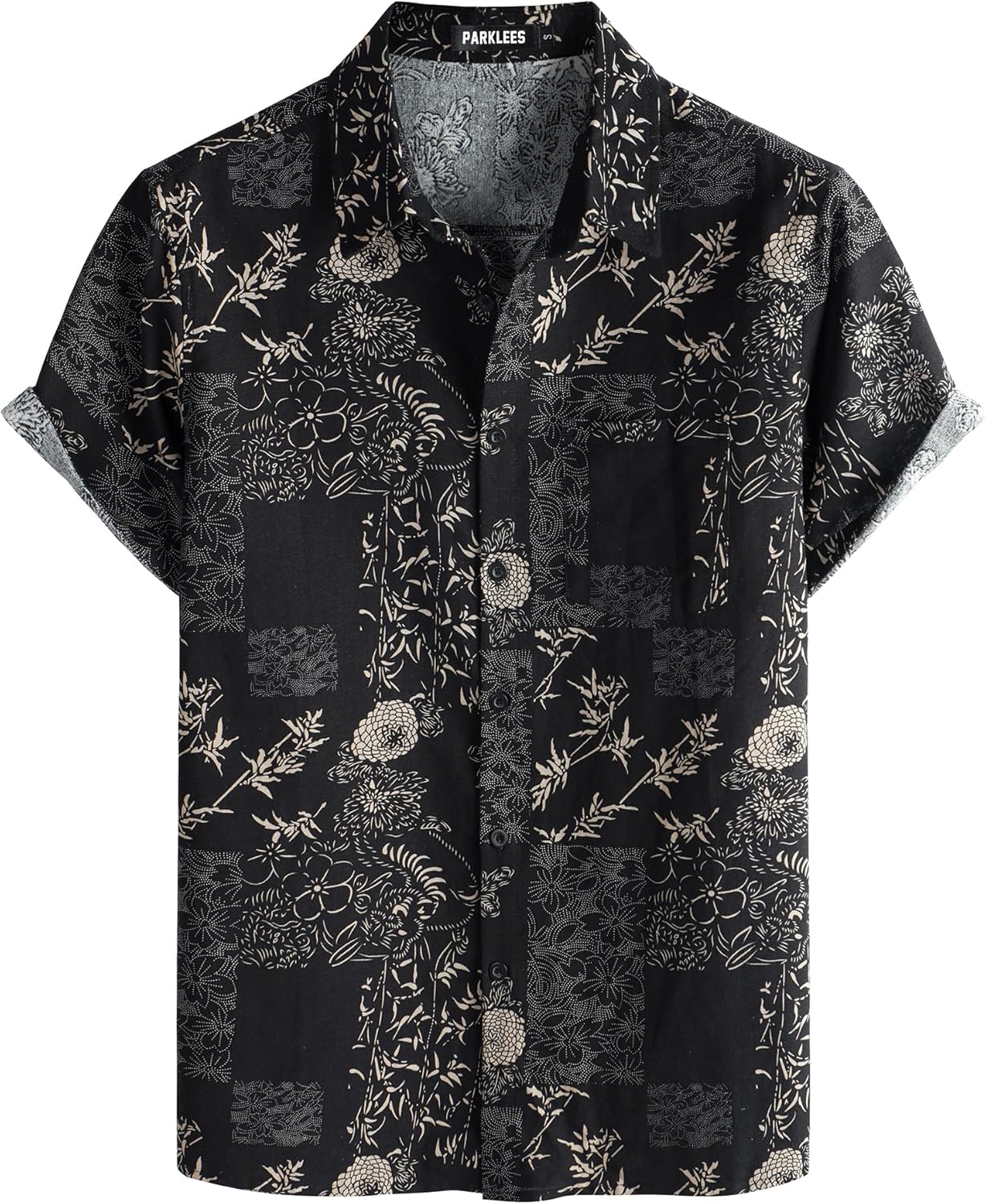 Men's Cotton Linen Vintage Pattern Printed Old Style Shirt Casual Short Sleeve Button Down Retro Shirts