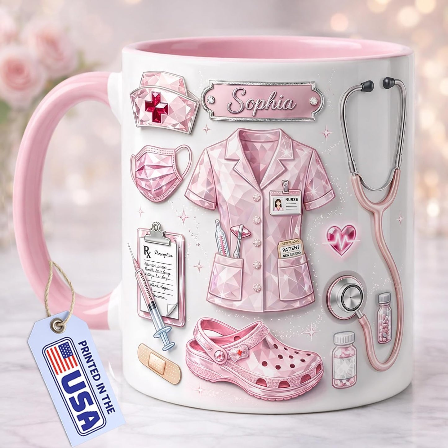 Personalized Nurse Mug - Gifts For Nurses - Custom 2D Flat Medical Lover Cup - 3D Effect Design Doctor Mug D3 - Nurses Day, Graduation, Birthday Gifts For Nursing Student, Nurse Appreciation