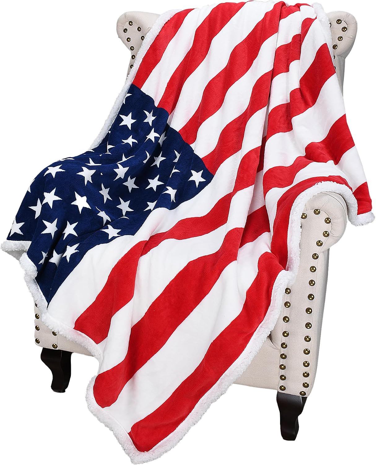Catalonia Patriotic US Flag Blanket, American National Flag Throws, Sherpa Fleece Reversible Blanket for Couch Bed Decor, 4th of July Citizenship Veteran Presidents' Day Gift