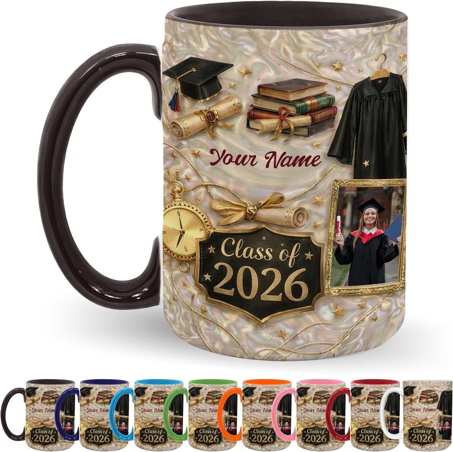 Custom 3D Effect Graduation Mug with Name - Class of 2026 College, High School Master’s Coffee Mugs - Class of 2026 Gift for Senior Men Women - Personalized Ceramic Coffee Graduation Cup - 11oz & 15oz