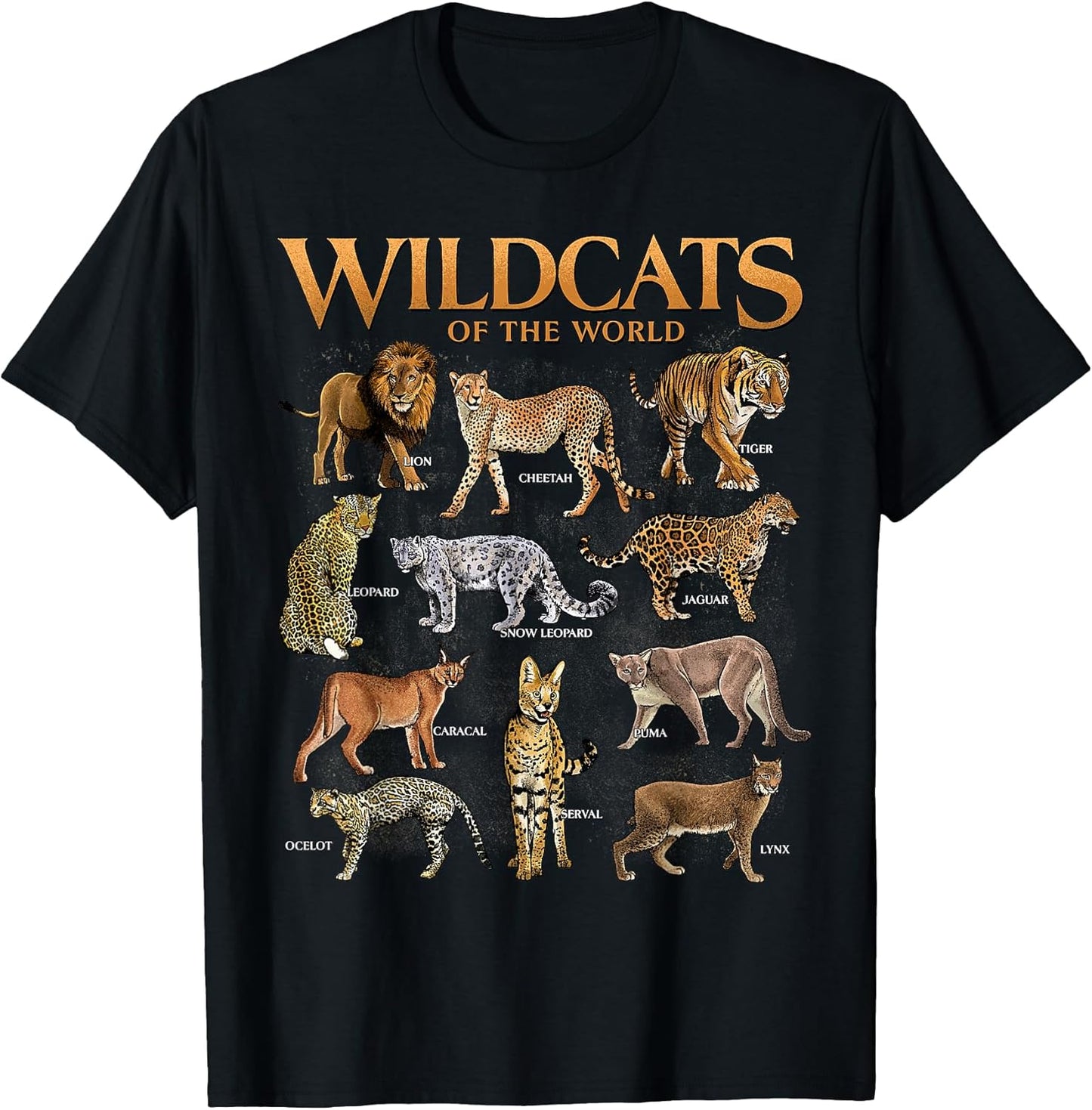 Wild Cats Animals of The World Educational Wild Animal Lover T-Shirt