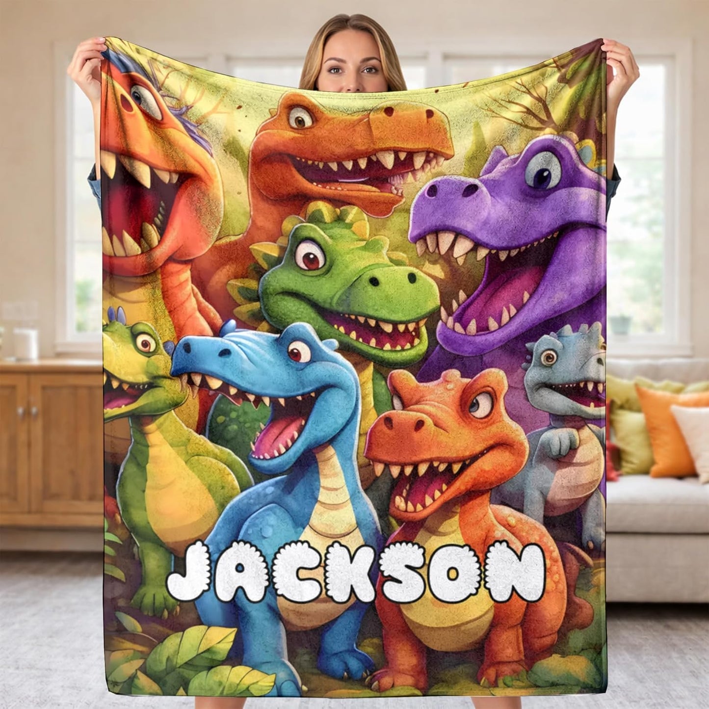 Custom Dinosaur Name Blanket for Kids, Personalized Dino Blanket for Boys Girls, Soft Microfiber Fleece Throw for Baby Toddler, Birthday for Kids