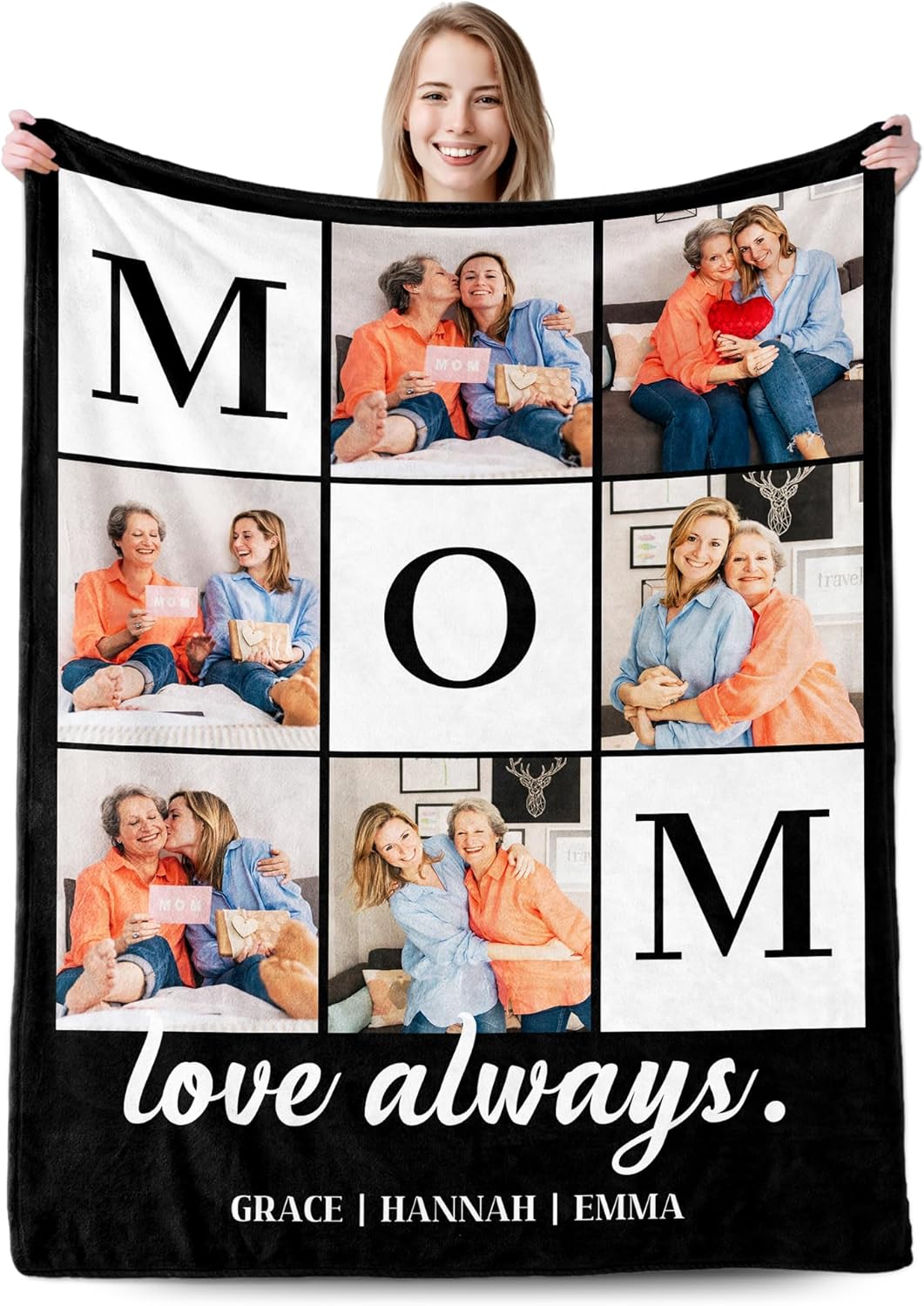 Ship Next Day, Personalized Mothers Day Birthday Gifts for Mom, Custom Blanket with Picture Text to My Mom Gifts from Daughter Son Husband, Best Mom Ever Photo Blanket Customized Gift for Mama