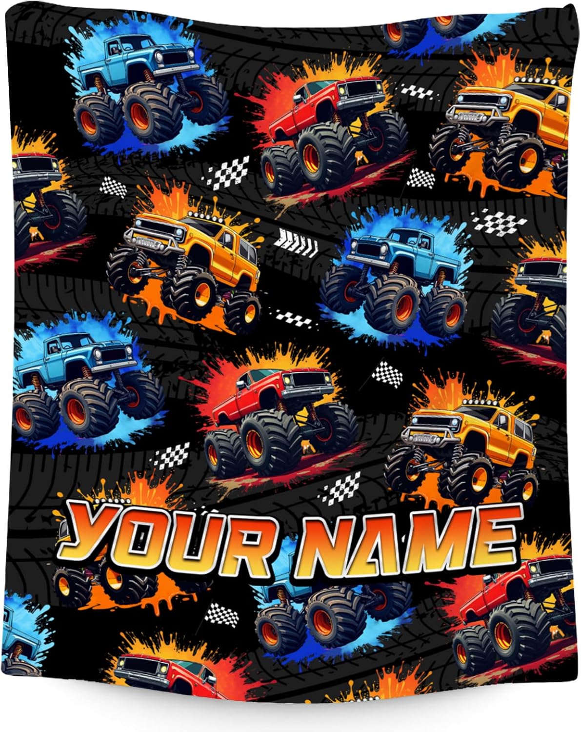 Boys Blanket - Personalized Truck Blankets with Name for Kids - Custom Gifts for Son - Plush Cozy Flannel Throws - 4 Sizes for Toddler/Children/Teens/Adults