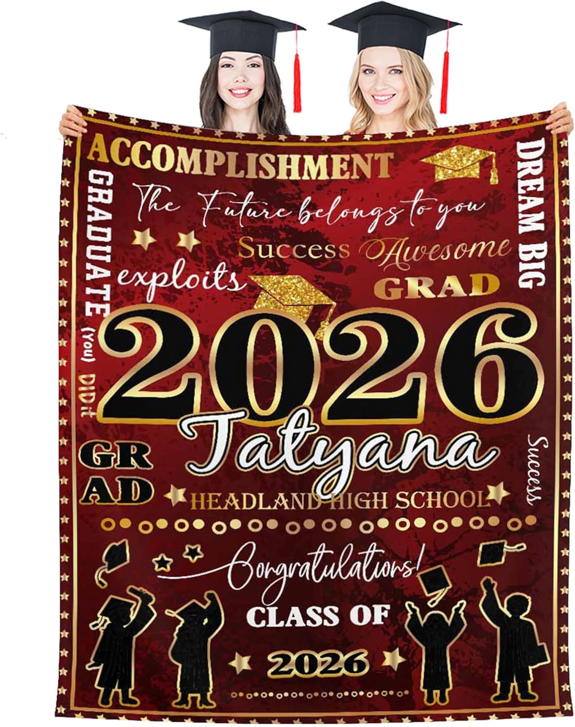 Custom Graduation Blanket Personalized Graduation Gifts, Class of 2026 Graduation Blankets for Her Him, Flannel Blanket Throw for Graduates High School College 2026 Graduation Decorations