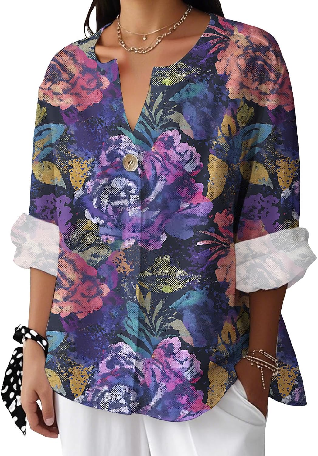 Gentle Flower Printed T-Shirts for Women Holiday Casual Loose Fit Comfy Trendy Blouse Boho Floral Pattern Fashion Tops