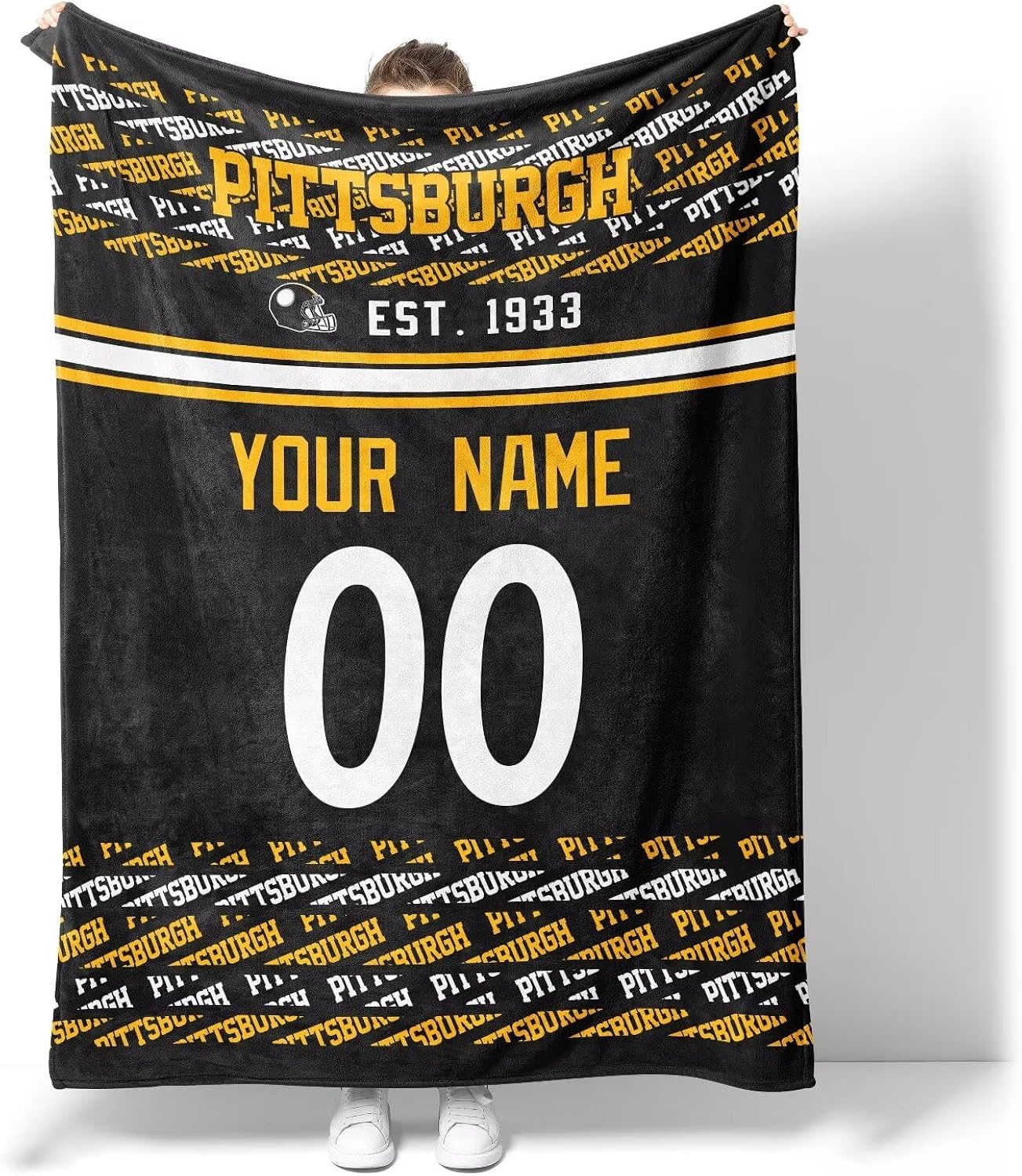 ANTKING Pittsburgh Throw Blanket Custom Name and Number Blanket for Men Women Boy Gifts