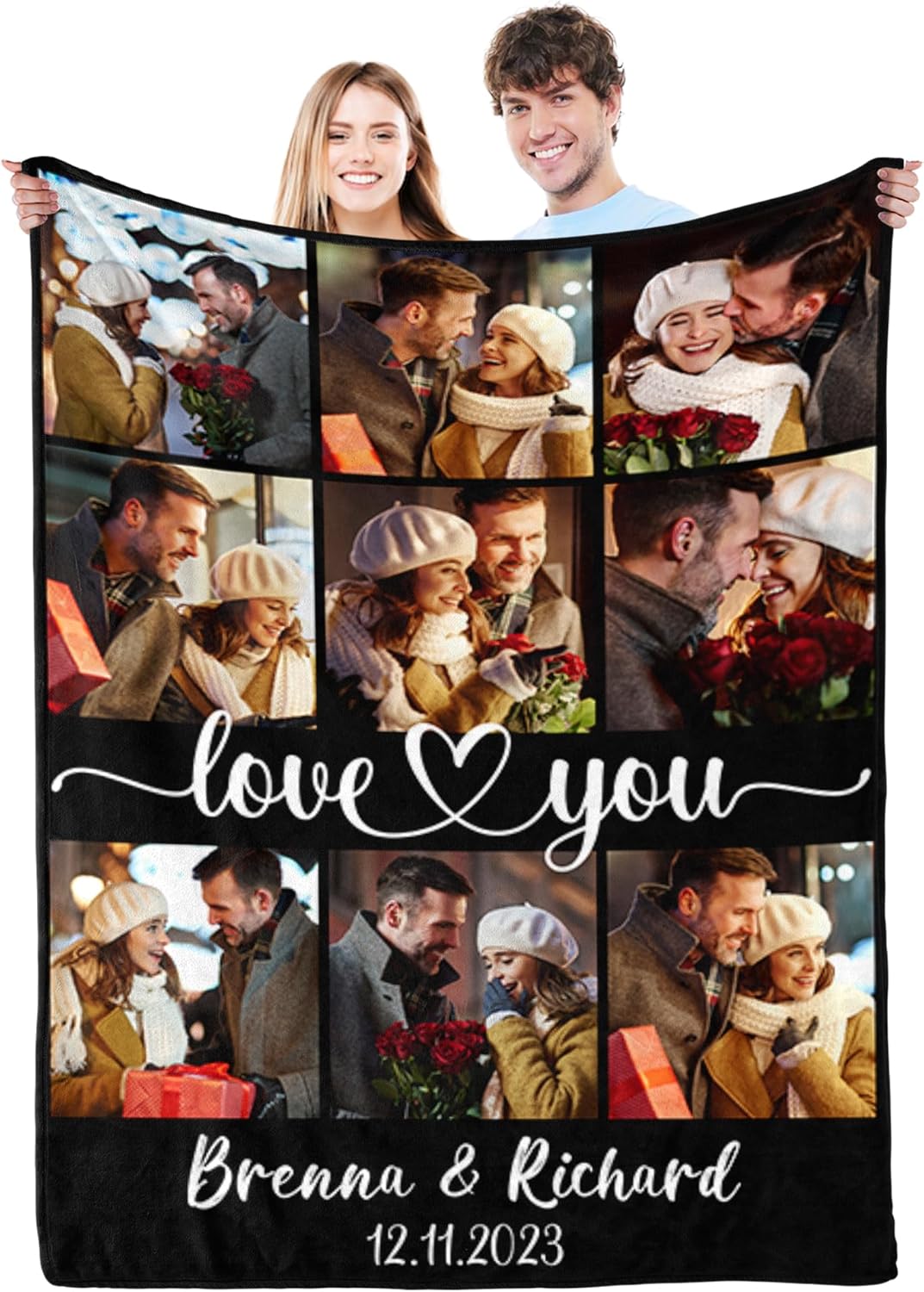 Ship Next Day Personalized Valentine's Day Couple Gifts for Boyfriend Girlfriend, Custom Photo Blankets with Names, I Love You Birthday Gifts for Wife Husband Her Him Anniversary Wedding Couple Gifts