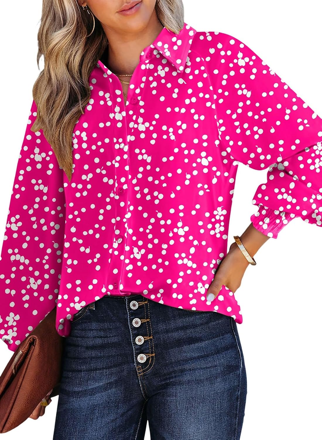 Women's Casual V Neck Allover Floral Print Long Sleeve Chiffon Button Down Blouses Bohemian Top Shirts