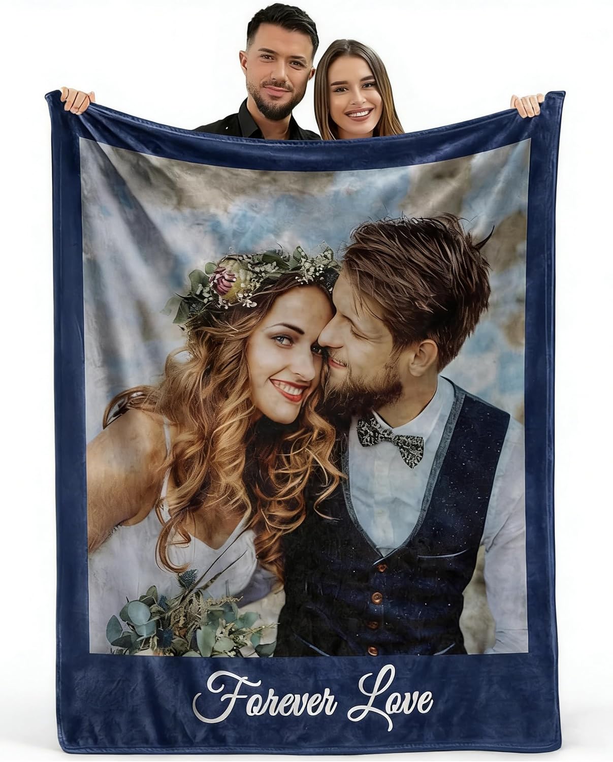 MeMoShe Custom Blankets with Picture 50"×60" Customized Photo Blanket Boyfriend Girlfriend Personalized Couples Gifts Birthday Gifts for Men Wife Husband