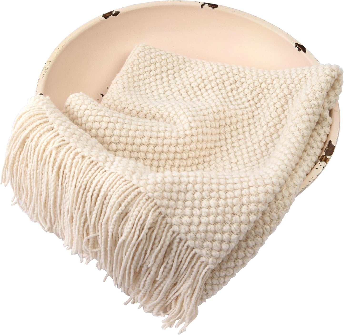 Newborn Photography Blanket - Knit Posing Prop for Baskets, Bowls | Soft Neutral Acrylic Yarn (Creamy)