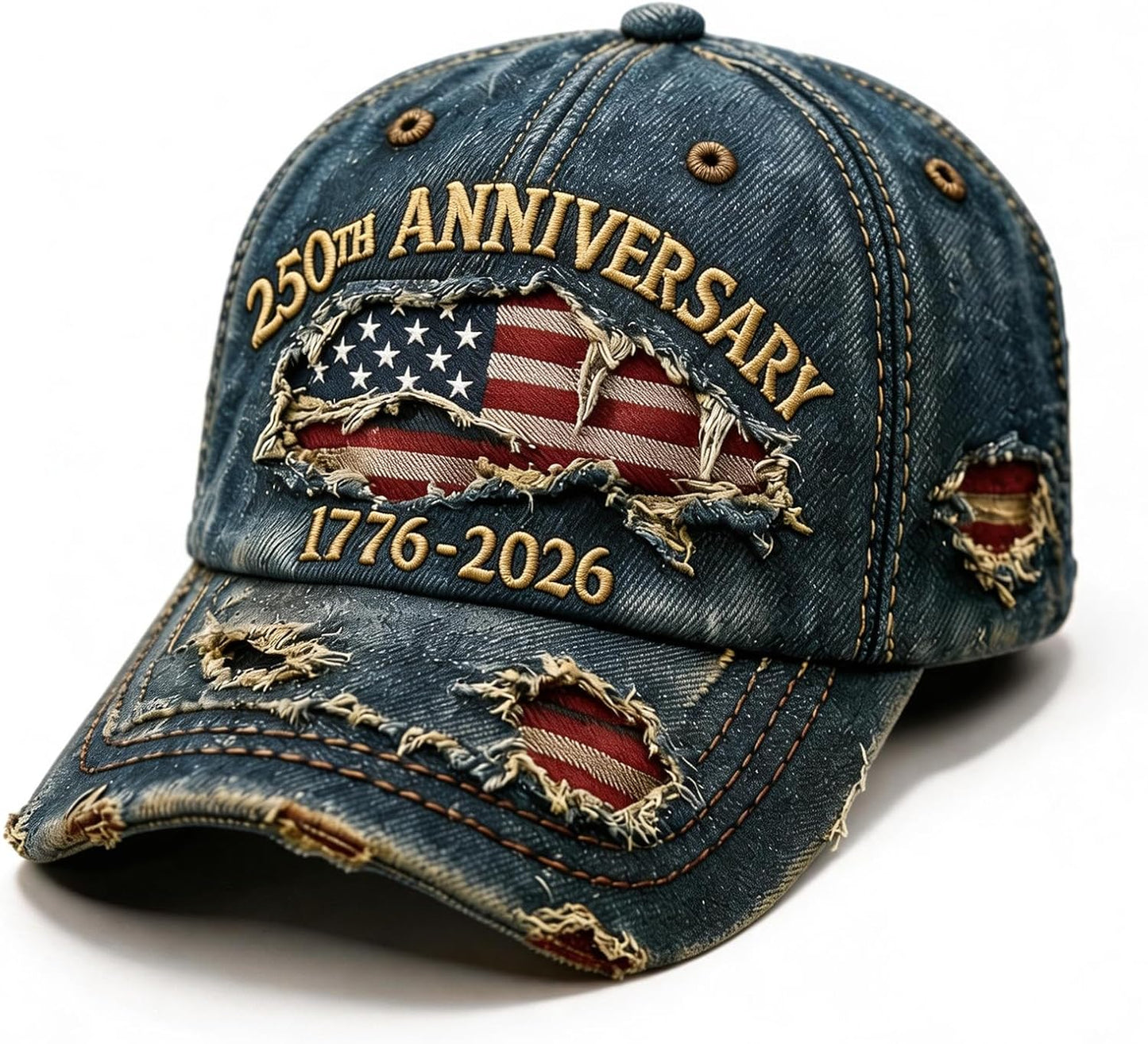 250 Anniversary USA Hat 1776-2026 Flag Vintage Washed Hat Distressed Denim Embroidered Baseball Cap for Men Women